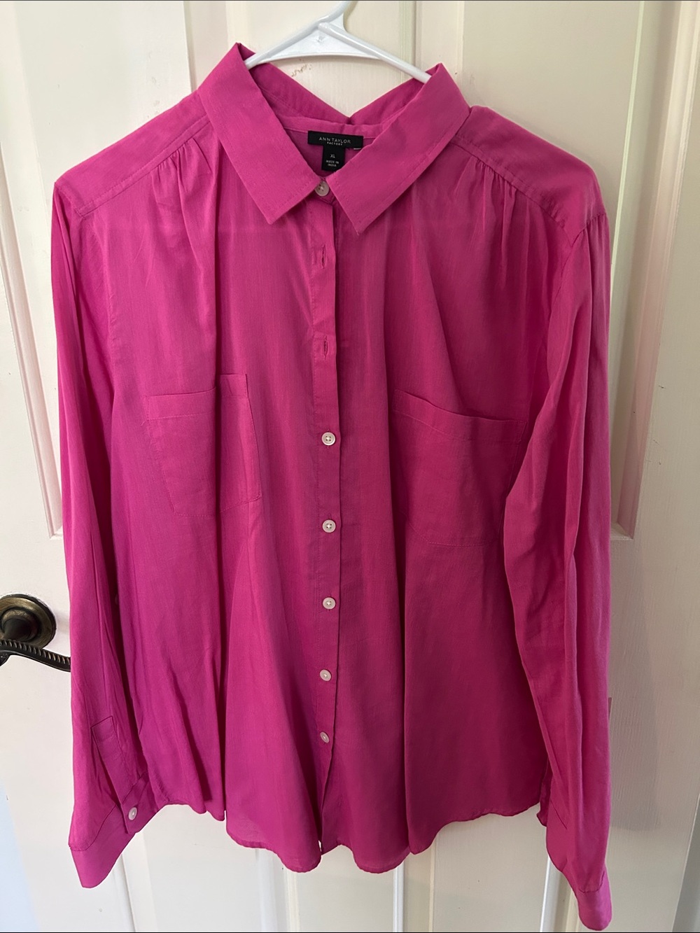 Ann Taylor Hot Pink Silk Button-Down Blouse